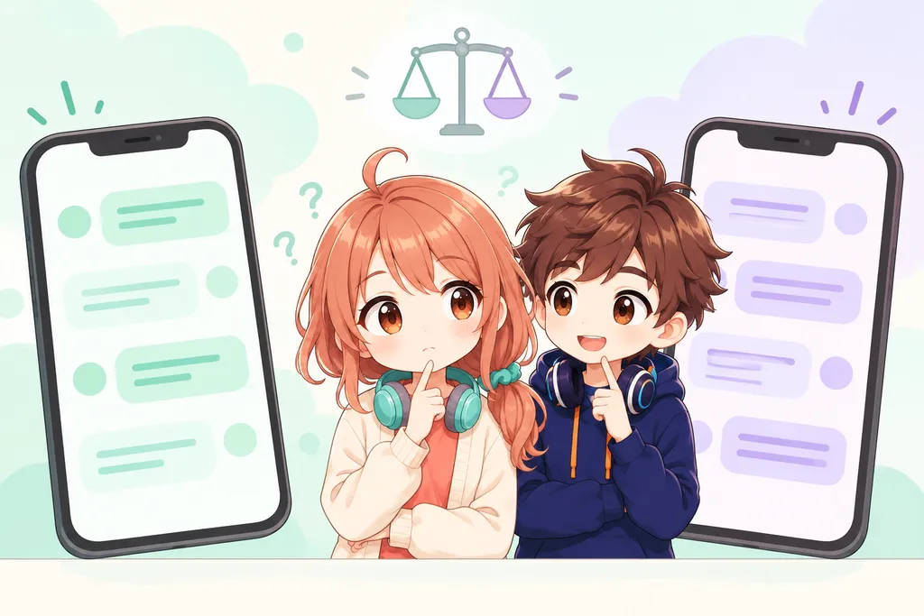 2つのアプリを見比べるイラスト