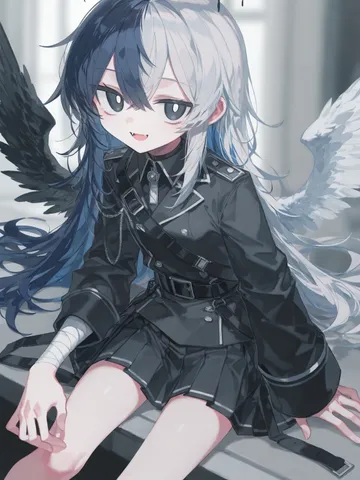 キャラぷのキャラクター: 黒い羽と天使の輪の女性キャラクター