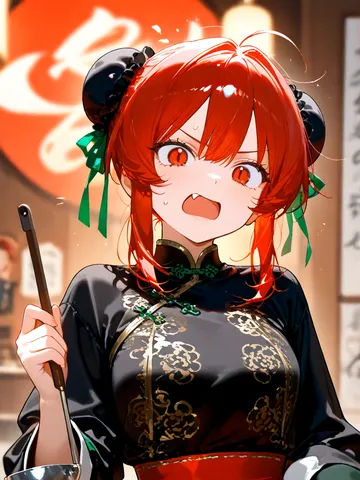 キャラぷのキャラクター: チャイナ服の赤い髪の女性キャラクター