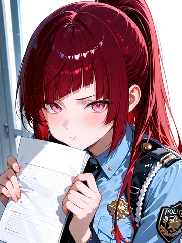 キャラぷのキャラクター: 警察官の制服の赤い髪の女性キャラクター