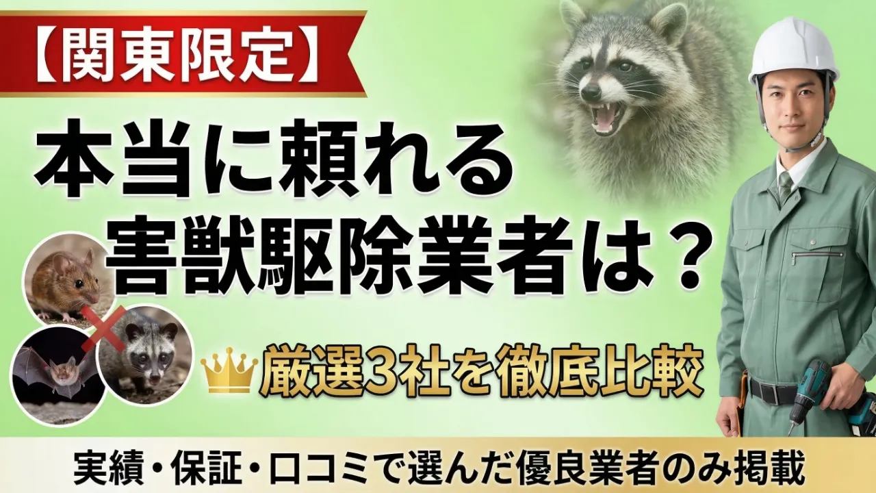 【関東限定】本当に頼れる害獣駆除業者は？厳選3社を徹底比較 実績・保証・口コミで選んだ優良業者のみ掲載